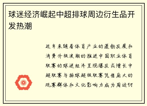 球迷经济崛起中超排球周边衍生品开发热潮