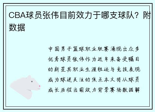 CBA球员张伟目前效力于哪支球队？附数据